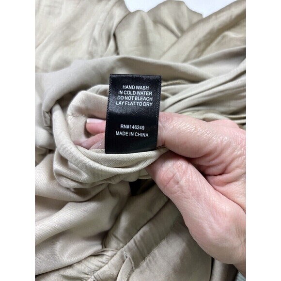 NWT Aakaa Vintage Gold Jumpsuit Khaki Shimmer Size Medium Satin Drawstring Waist - Picture 10 of 12